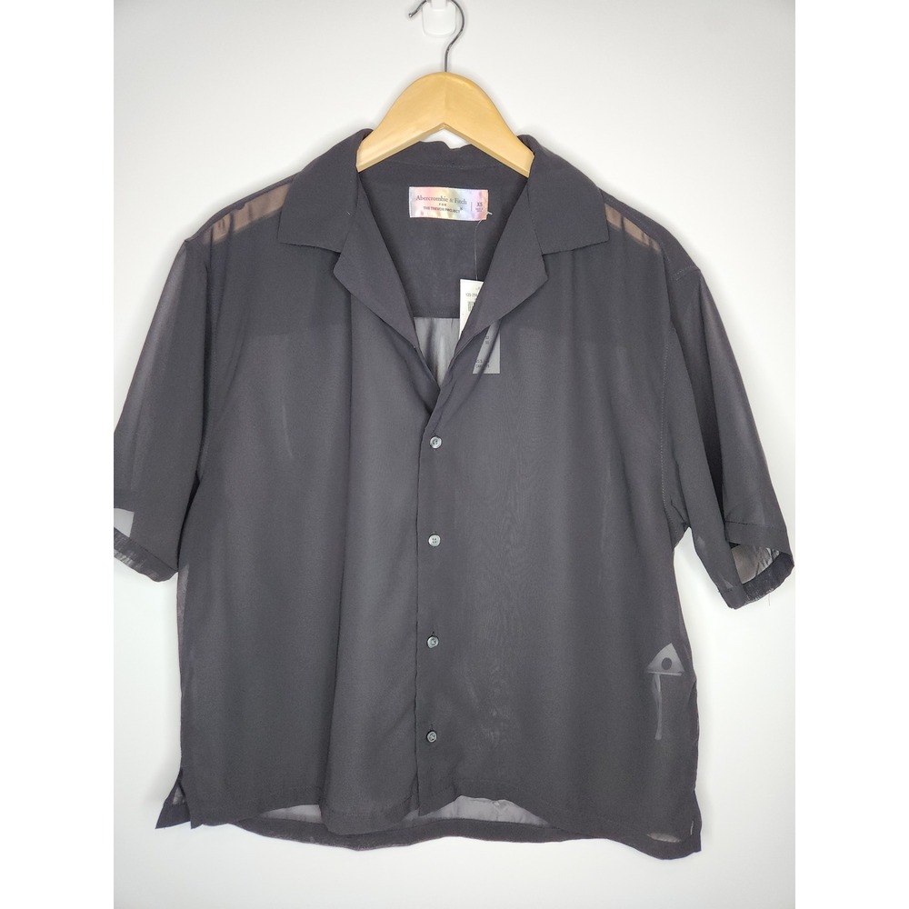 Abercrombie & Fitch x The Trevor Project Pride Mesh Camp Collar Shirt Black XS